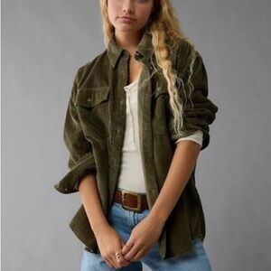 American Eagle Olive Green Corduroy Shirt Jacket